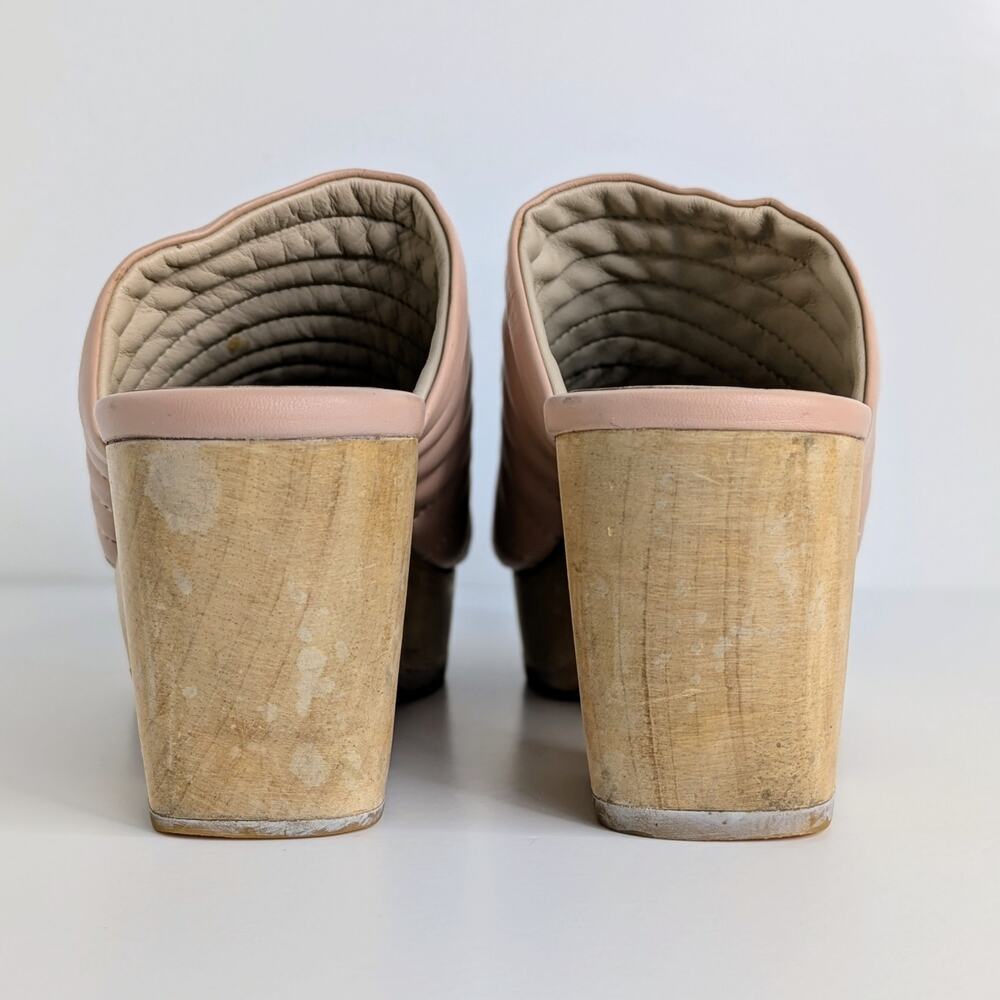 Beklina Ribbed Clogs 8.5 Buff Pink Tan Leather Platform Wood Clog Slip On US - Picture 5 of 16